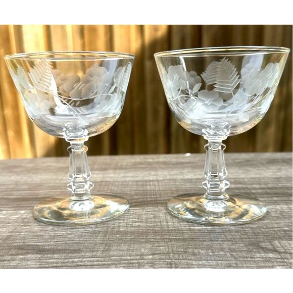 Libbey Crystal Garland Retired Blown Glass Vintage Low Sherbet Champagne-Set  2 - Picture 1 of 5
